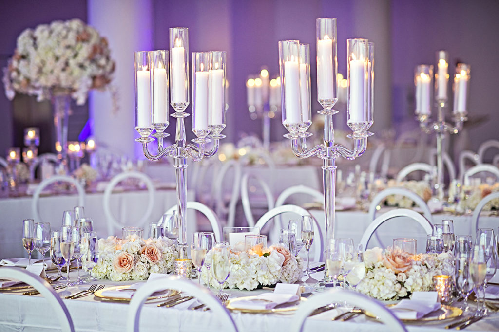 Modern Wedding Tablescape Tall Candles Venue Six10 